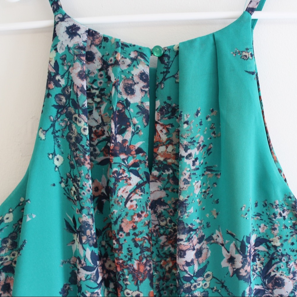 Teal Floral IZ Byer Belted Elastic Waist Dress - Picture 3 of 4
